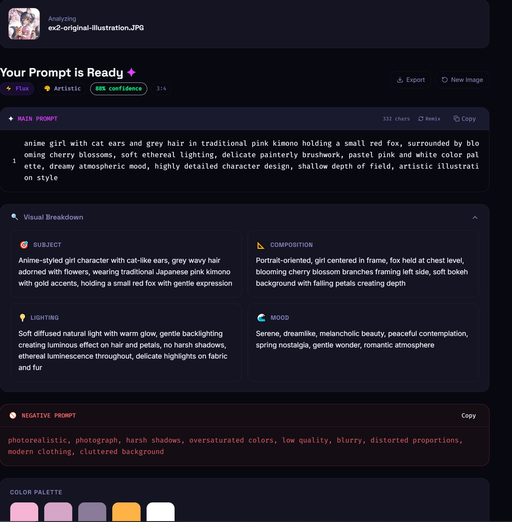 Análisis de ImageToPrompt y prompt optimizado generado por IA