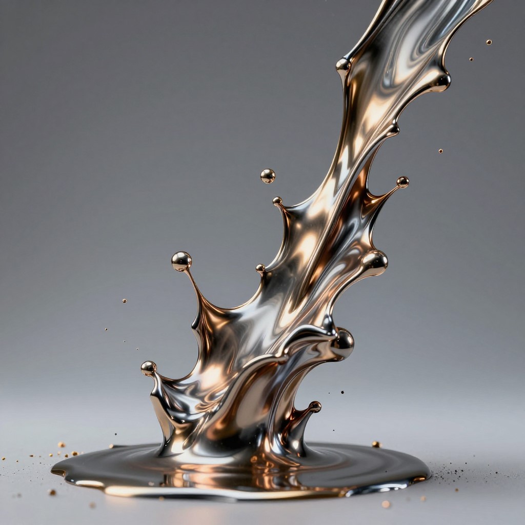 Résultat du prompt art abstrait Midjourney V6.1 — peinture métallique liquide en tourbillon or et bleu profond en macro extrême