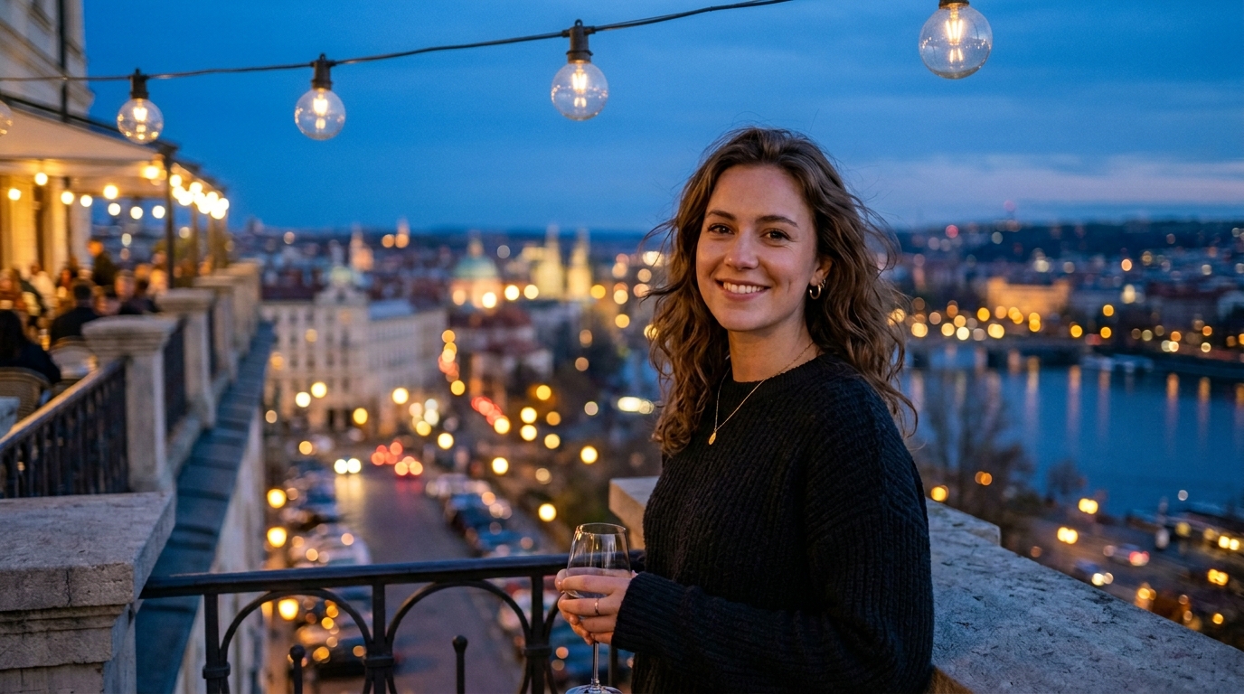 Cool blue hour lighting showing a different atmosphere for the same interior space — demonstrating lighting's impact on AI interior design prompts